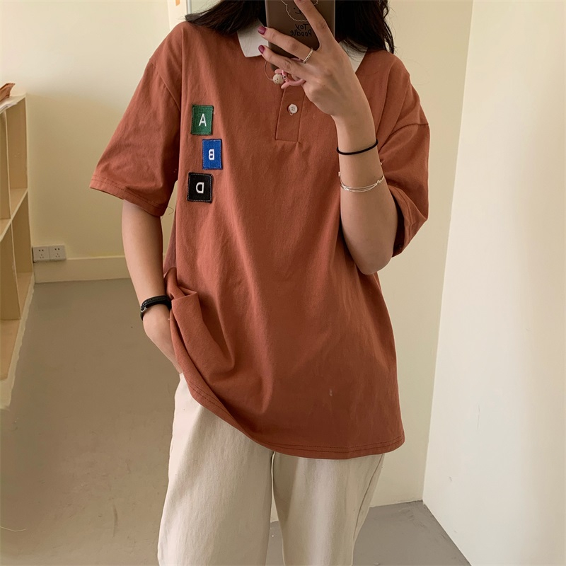 Real shot embroidered short sleeve shirt with summer collar