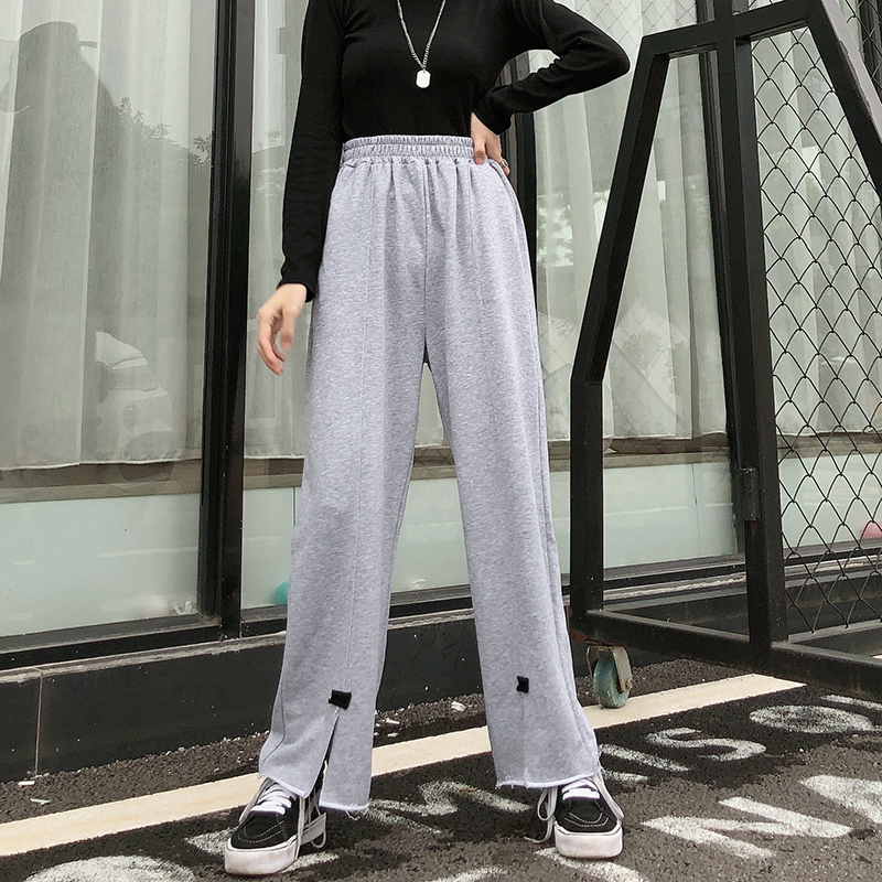 Women's summer high waist and thin straight tube split sports knitted pants