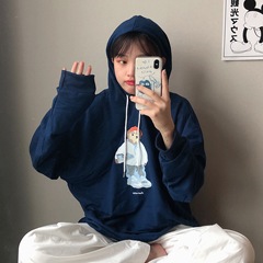 Real spring and autumn thin hooded long sleeve sweater women's spring and autumn cartoon printing trend