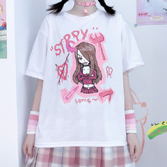 實拍2021夏新款二次元街頭暗黑系印花圓領百搭短袖T恤