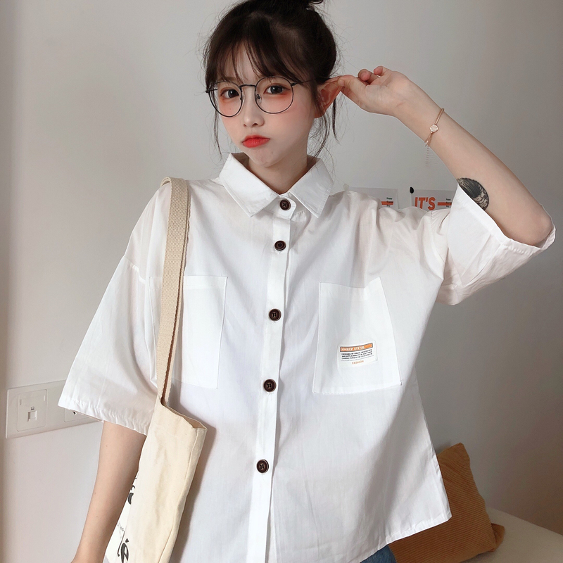 Real shot pure cotton 2021 summer Polo neck short sleeve T-shirt women's casual shirt women's College style