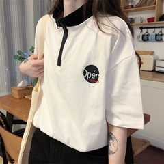 實拍夏裝新品拉鏈繡花短袖恤