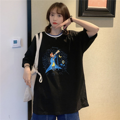 實拍2021夏裝印花短袖T恤女寬鬆大碼