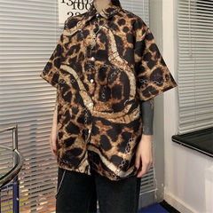 Real shot summer new leopard collar short sleeve shirt
