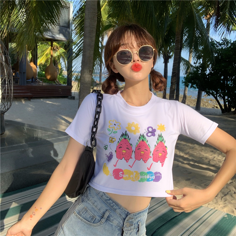 實拍夏季新款網紅設計感短袖恤女港風短款