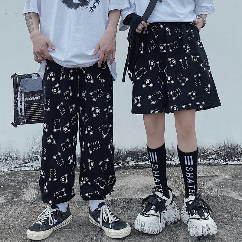 Real photo of summer 2021 Harajuku style dark black long shorts