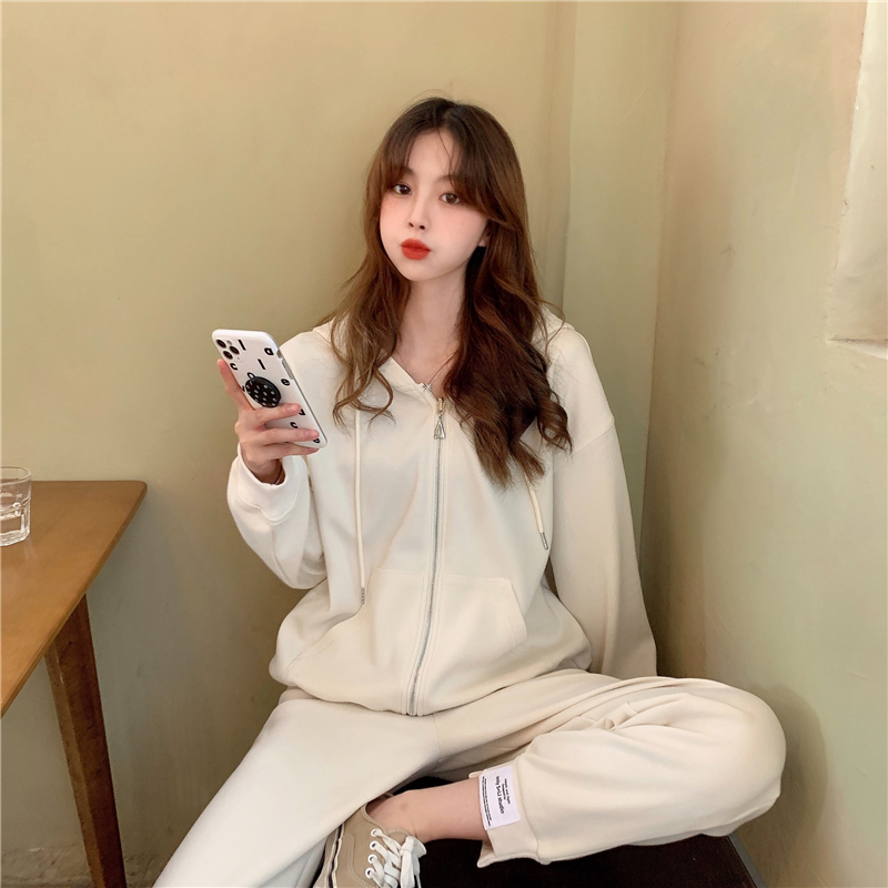 Real photo of 2021 new year hooded sweater women's spring and autumn new loose and lazy cardigan jacket sportswear