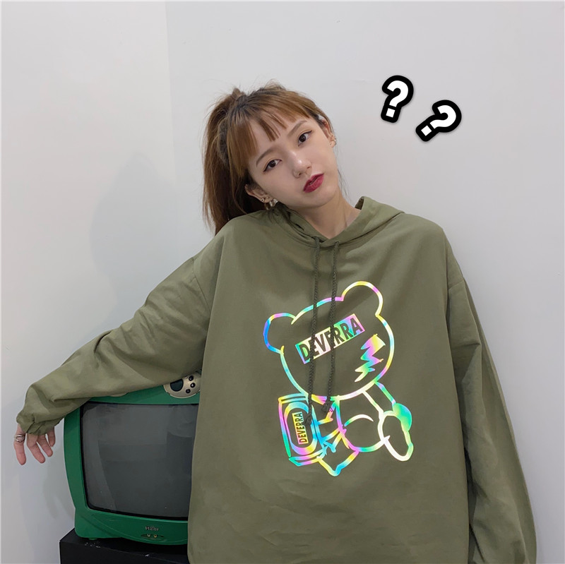 Real shot pure cotton reflective little bear sweater loose in early spring