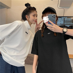 Real shot clip cotton short sleeve T-shirt for women in autumn and winter