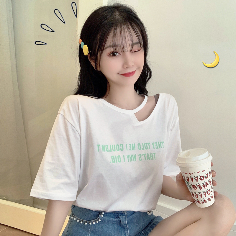 Real shot 2021 Summer Short Sleeve T-Shirt women's hollow letter half sleeve top print