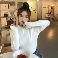 Real photo 2021 spring and autumn base coat women's half high neck contrast elastic sweater