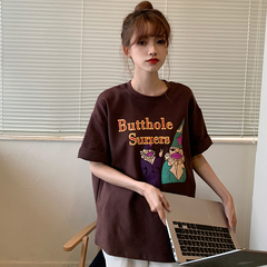 實拍夏裝新品寬鬆大碼短袖女印花恤