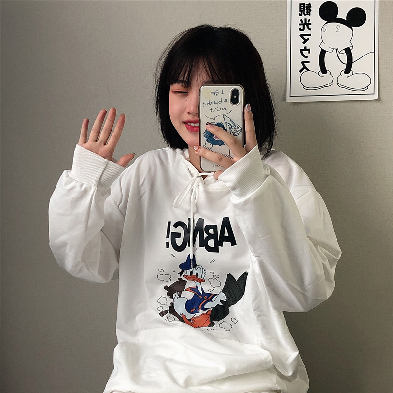 Real spring and autumn thin hooded long sleeve sweater women's spring and autumn cartoon printing trend