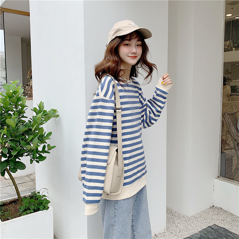 Real photo of 2021 spring and autumn East Gate Korean striped women's sweater thin T-shirt fashion