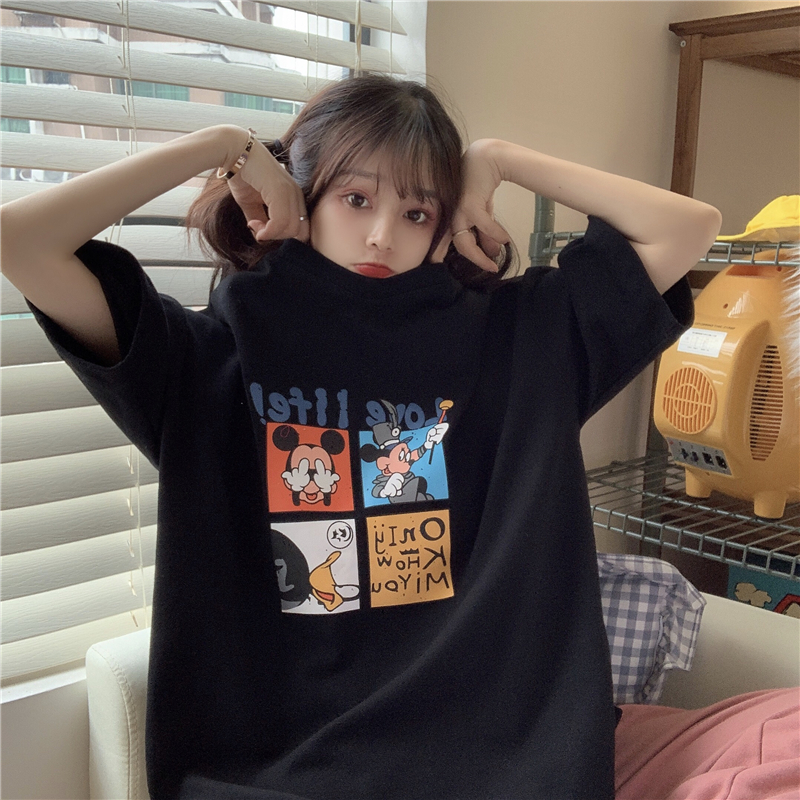 Real shot 2021 summer versatile cartoon printed short sleeve women's T-shirt with loose large base