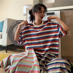 Real shot striped split short sleeve T-shirt for women