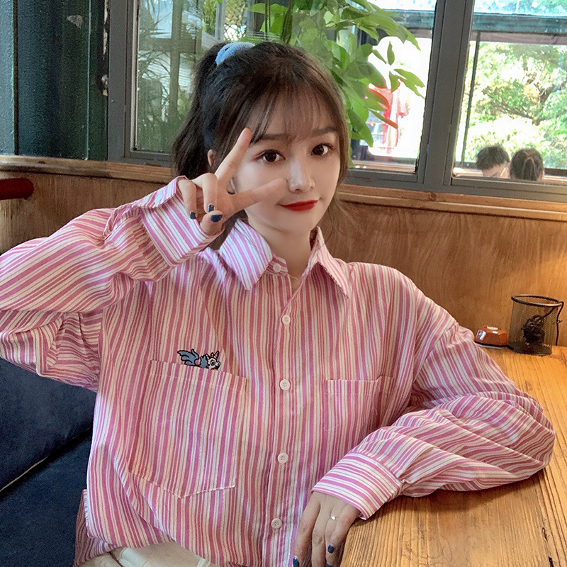 Real collar stripe long sleeve shirt women's fashion design Unicorn top