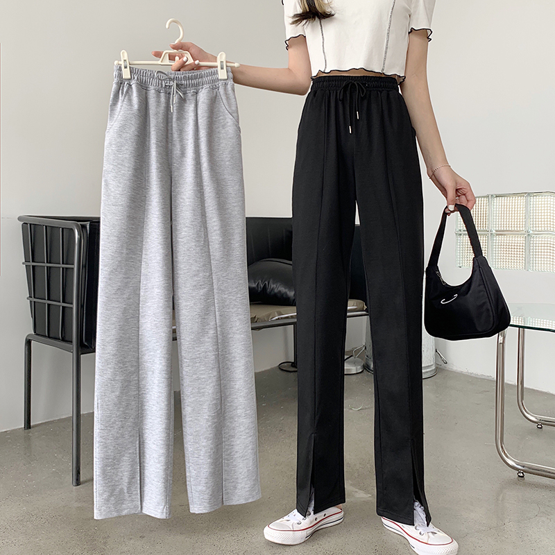 Real photo of 2021 summer new high waist drop feeling wide leg pants with split ends