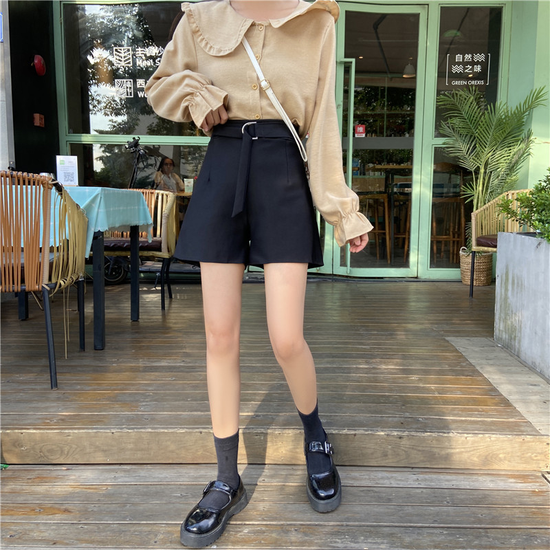 Real photo 2021 high waist slim and versatile baggy hip pants hot pants fashion single breasted pants woman