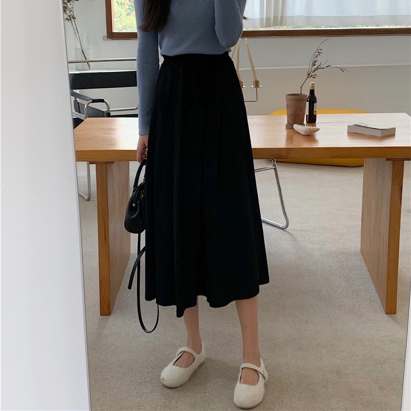 Real photo skirt children's medium length word skirt black skirt long skirt spring and summer