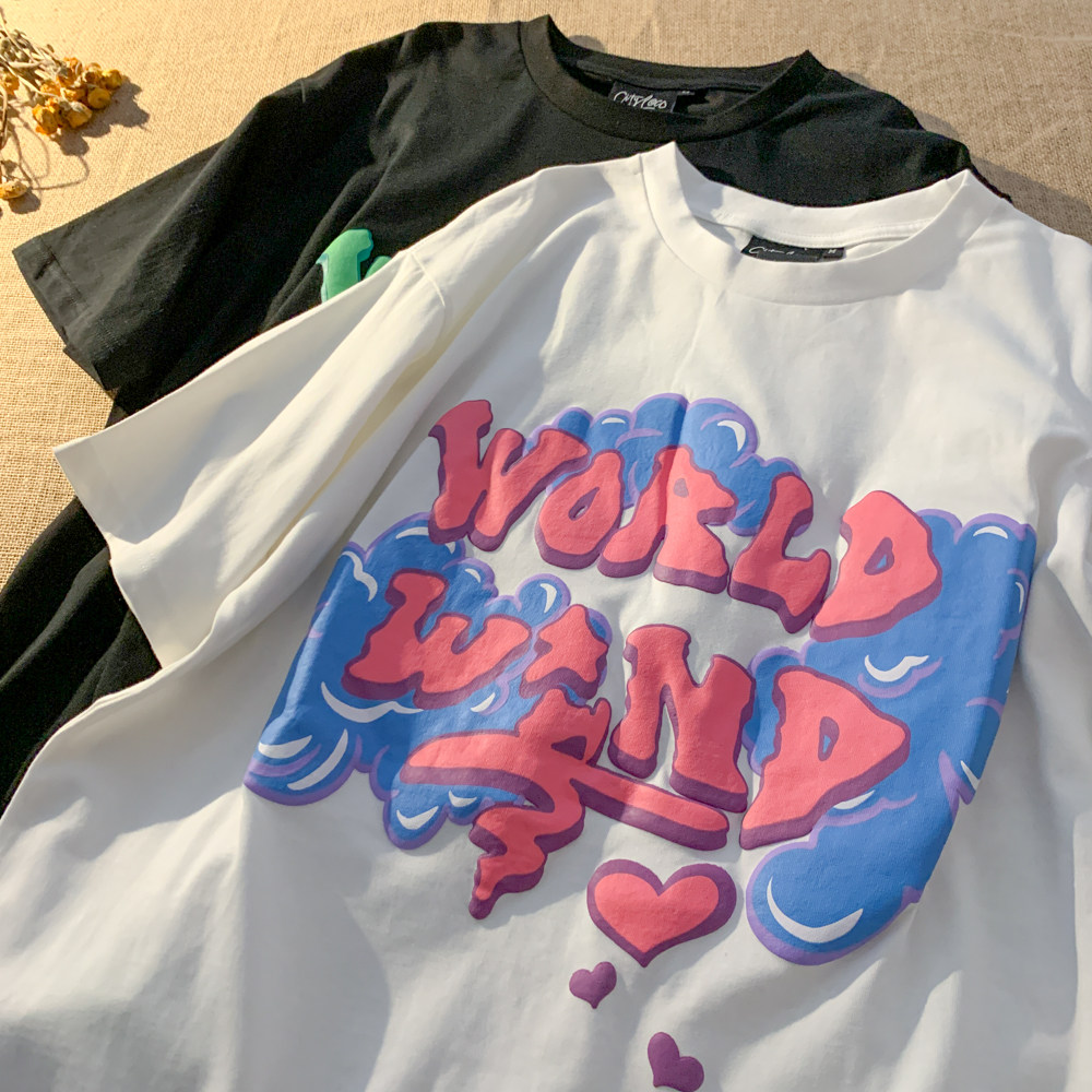 Real price official picture letter foam printing short sleeve t-shirt female