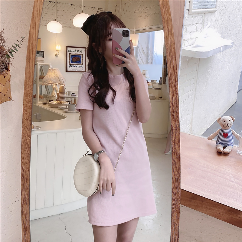 Real shot pure cotton summer high elastic Slim small middle long short sleeve t-shirt female minority