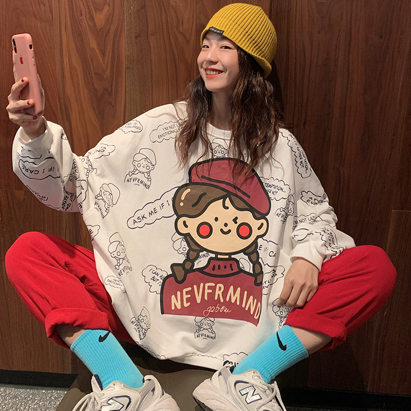 Real shooting of spring and autumn new thin long sleeve cartoon sweater