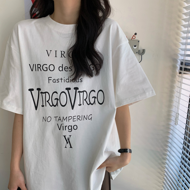 Real photo of 2021 Summer Short Sleeve T-Shirt women's mid long half sleeve letter printed top