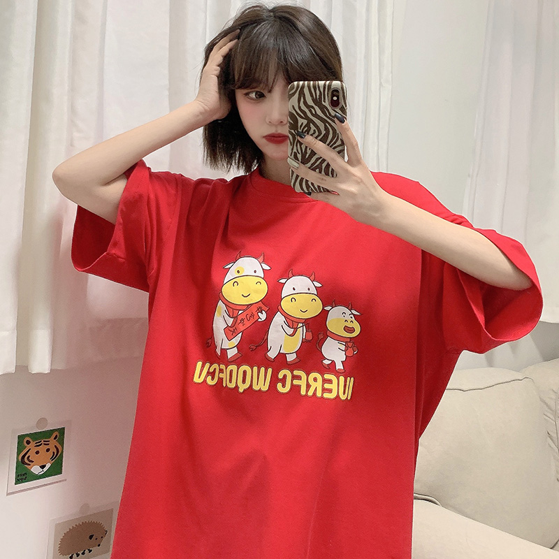 Real photo of 2021 Summer Short Sleeve T-Shirt printed with female letters