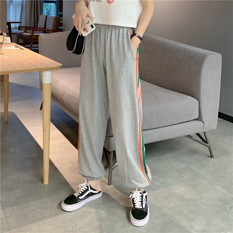 Real shot summer casual pants grey sports pants women's thin loose Leggings long pants