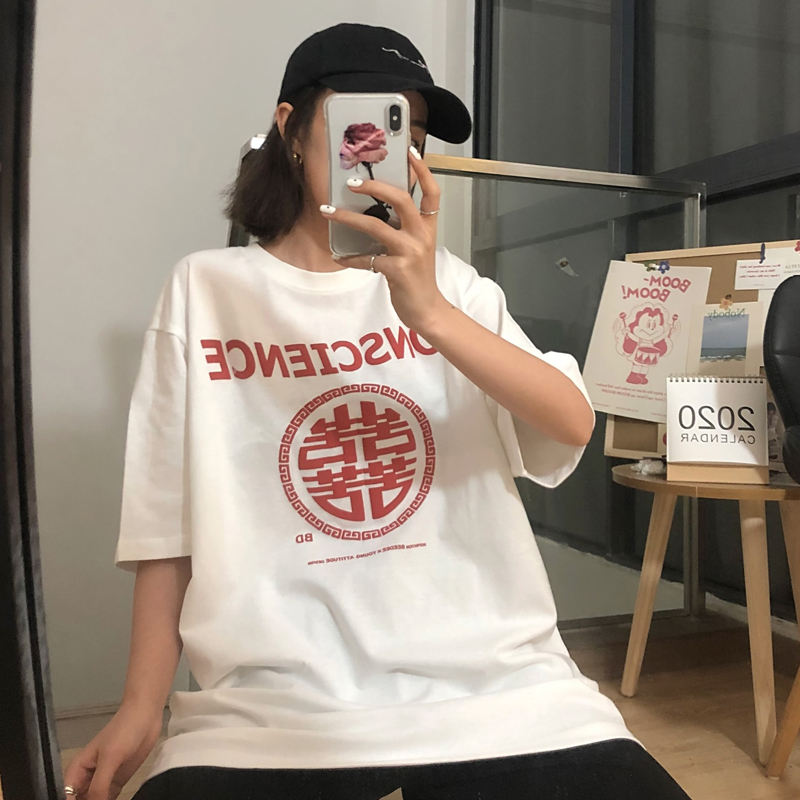 Real shot 2021 spring and summer new product funny print letter short sleeve T-shirt top for women