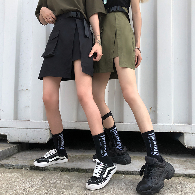 Real work dress new versatile retro casual skirt irregular student big pocket Japanese