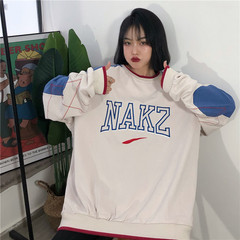 Real shot of spring and autumn Korean large size women's College fashion thin embroidered sweater