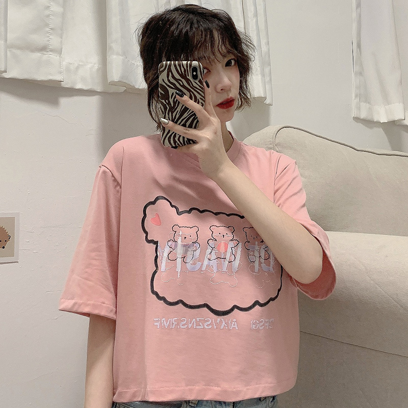 Real photo of 2021 summer short sleeve t-shirt female letter printed cartoon