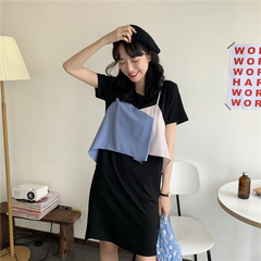 Real price, no reduction of suspender dress, pure cotton women's summer small splicing skirt temperament