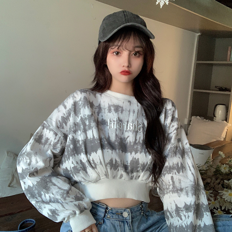 Real shot summer short tie dyed sweater women's fashion Korean loose and lazy style top