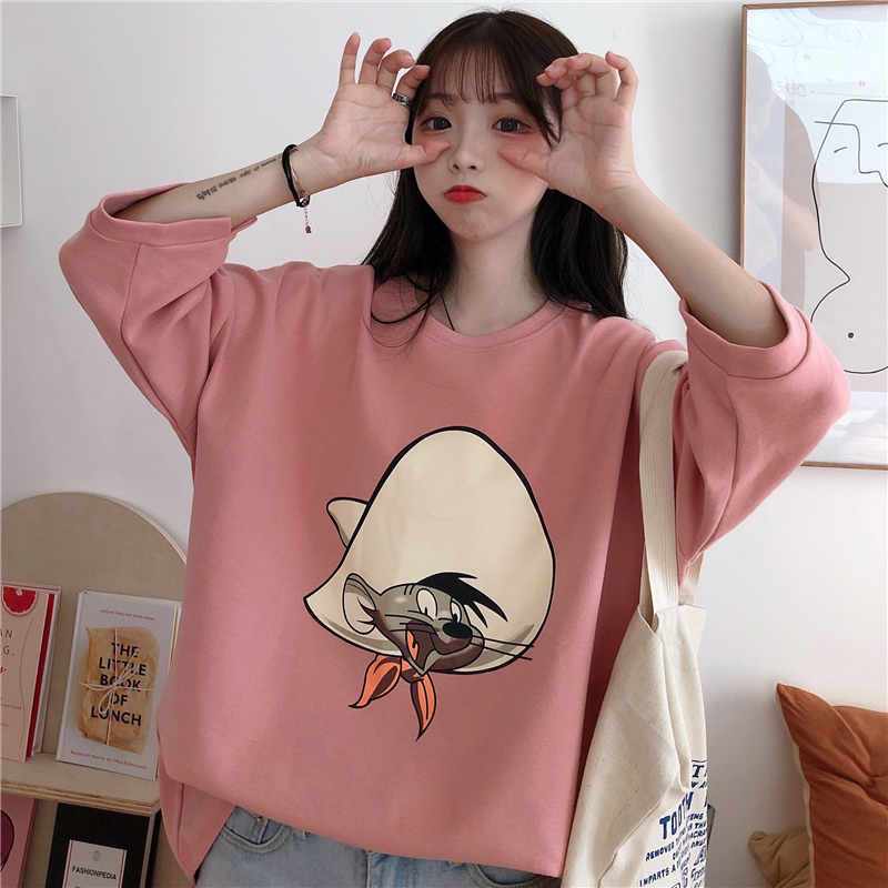 Real photo 2021 summer cartoon lovely student girl short sleeve T-shirt women's large