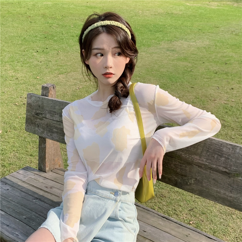 Real picture of dairy cow elegant style little fresh girl's net yarn bottom coat women's summer sunscreen long sleeve