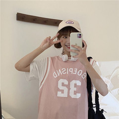 實拍 2021夏季韓版新款假兩件寬鬆短袖T恤上衣女學生