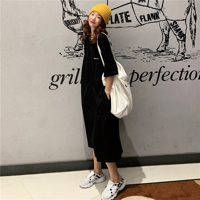 Real price long skirt women's dress summer loose bag hip long T-shirt skirt pocket