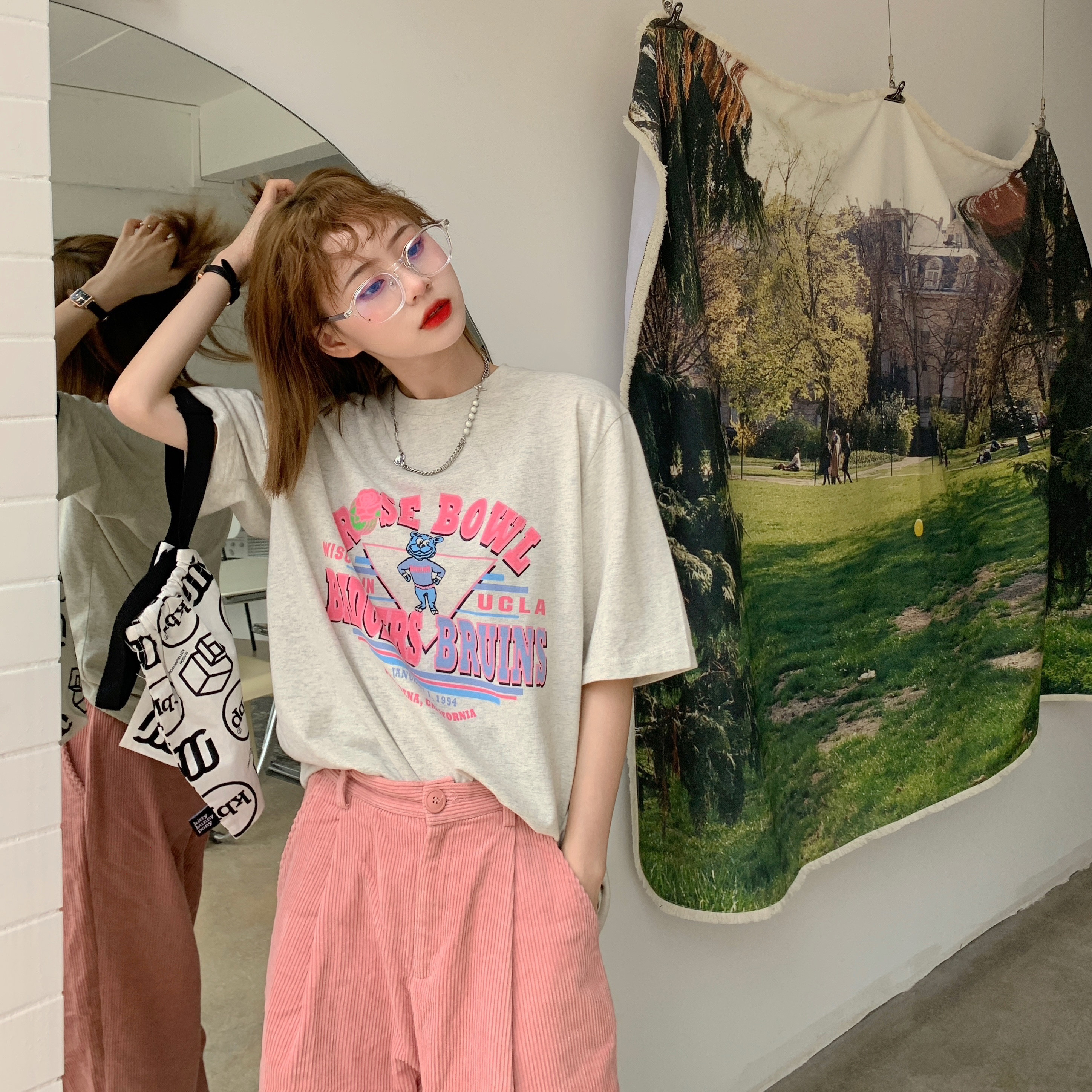 South Korea east gate spring and summer fashion cartoon print age reduction short sleeve with casual T-shirt