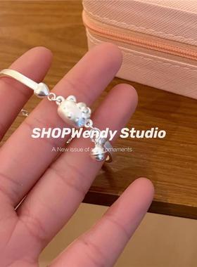SHOPWendy | 足银999可爱卡通kitty铃铛弯管少女心手镯可调节