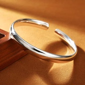 正品 光面贵妃心经纯银手镯女s999实心手环足银简约开口年轻款 银饰