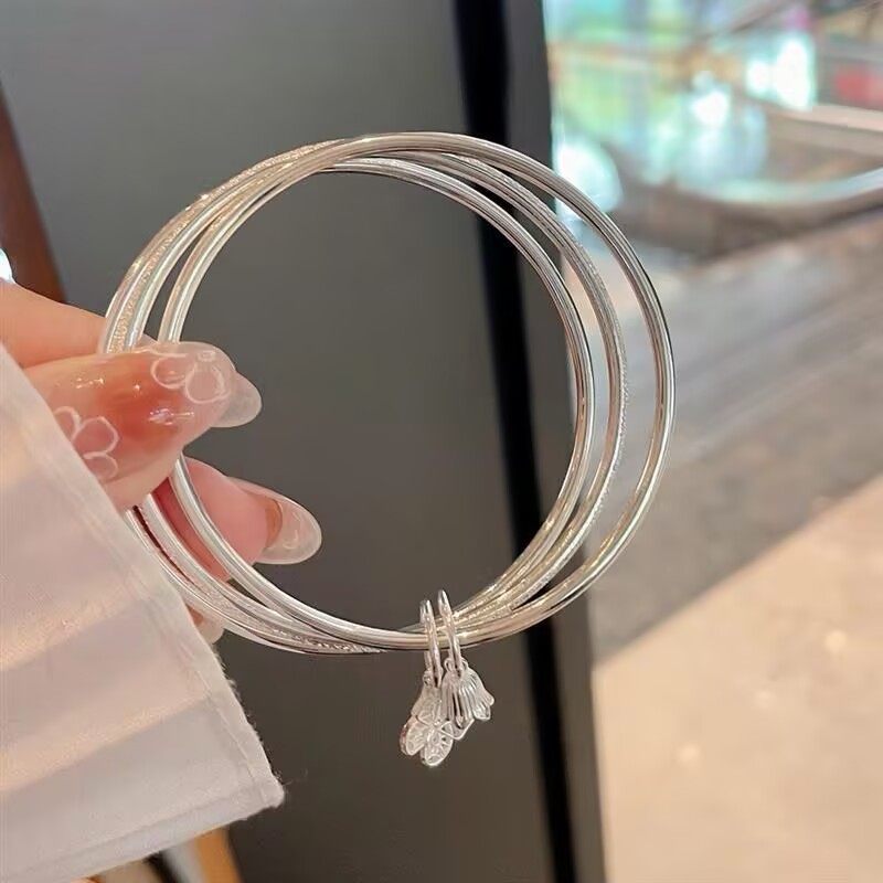 正品纯银三生三世蝴蝶风铃9999足银实心银手镯手环闭口送女友礼物