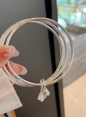 正品纯银三生三世蝴蝶风铃9999足银实心银手镯手环闭口送女友礼物