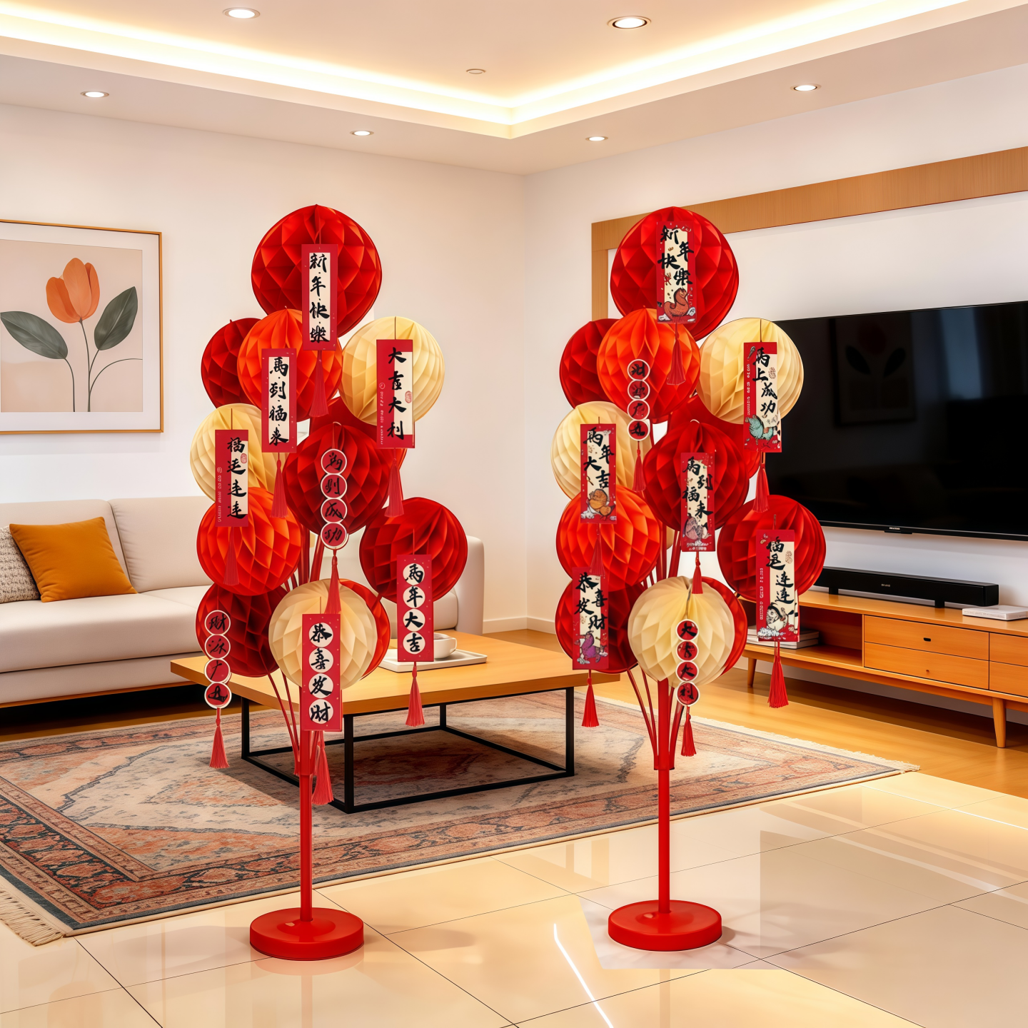 新年春节祝福卡片蜂窝球地飘装饰品商场店铺过年布置红色立柱挂饰,节庆用品/礼品,节日装扮用品,淘宝优惠券,粉丝福利购,淘宝优惠卷