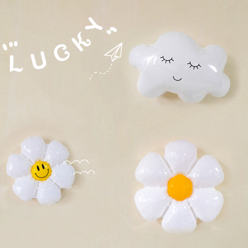 ins小雏菊生日派对装饰气球男女孩生日场景笑脸云朵背景墙布置品