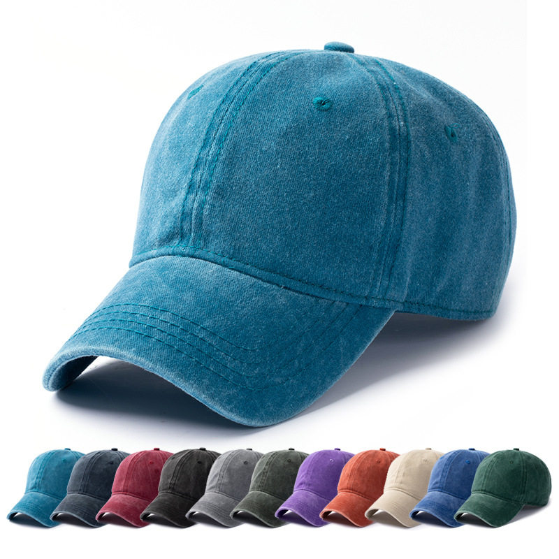 鸭舌帽子水洗做旧棒球帽牛仔布圆顶四季百搭学生纯色情侣男女同款