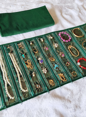 墨绿色绒布首饰包珠宝收纳项链耳环手串链戒指旅游便携参展大容量
