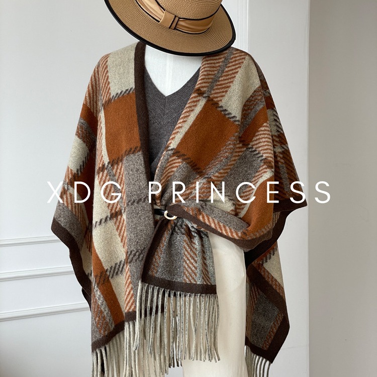 出口日本原单大披肩！英伦格子大斗篷轻奢洋气高档羊毛围巾披肩女